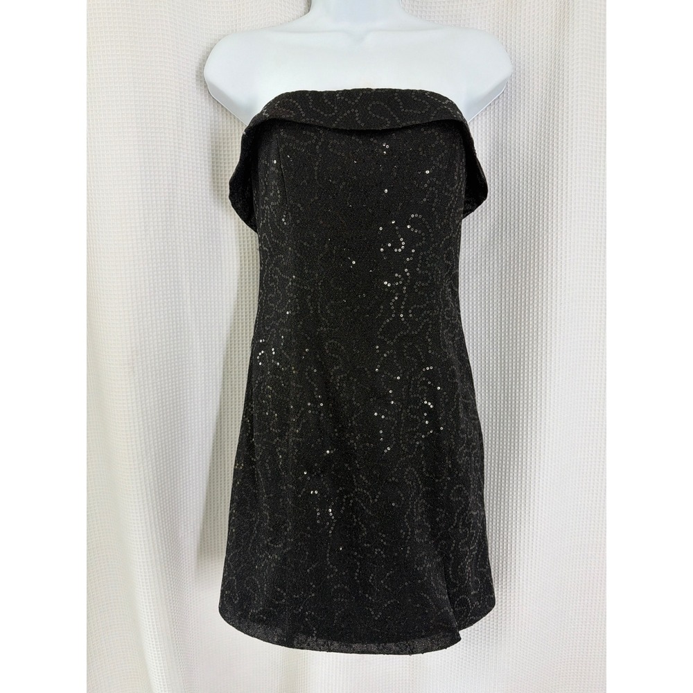 Altar'd State Black Sequin Strapless Mini Dress D3179SQ Small Cocktail Party